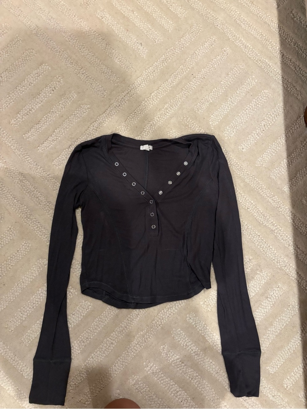 Garage Charcoal Long-Sleeve Henley Crop Top